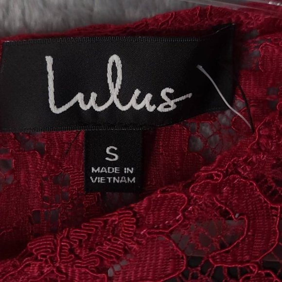 Lulus Womens Crop Top Red Floral Long Sleeve Keyhole Lace Nylon Blend S New - Picture 6 of 8
